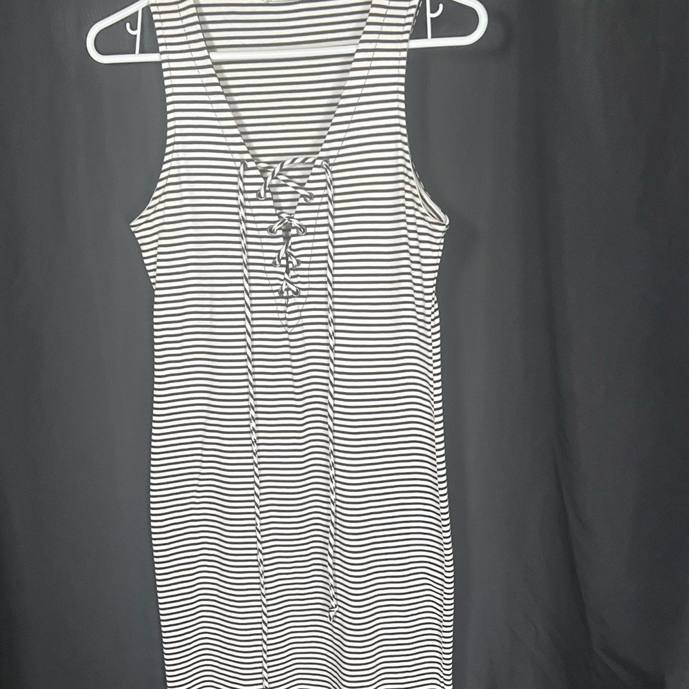 Elegant Black and White Striped Midi Dress